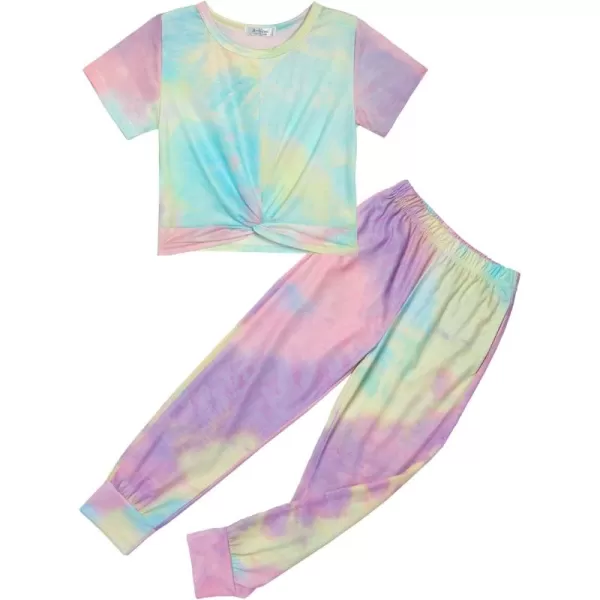 Arshiner Girls Clothing Sets Tie Dye Twist Front Tops &amp; Sweatpants Outfits Sportwear Sweatsuits Tracksuits 4-13 Year