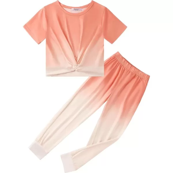 Arshiner Girls Clothing Sets Tie Dye Twist Front Tops &amp; Sweatpants Outfits Sportwear Sweatsuits Tracksuits 4-13 Year