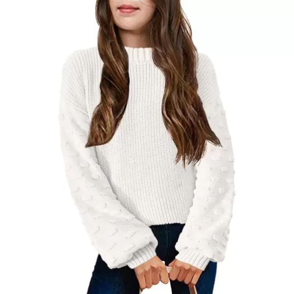 Arshiner Girls Crewneck Sweaters Chunky Lantern Sleeve Knit Jumper Tops Casual Drop Shoulder Pullover Outwear for 5-13 Years