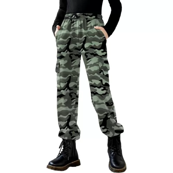 Arshiner Girls Joggers Sweatpants Kids Cargo Loose High Waisted Pants with Pockets 5-16 Years