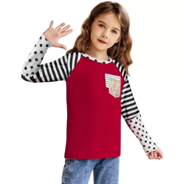 Arshiner Girls Long Sleeve Shirts Color Block Casual Cute Top Tee Blouse with Fashion Pocket