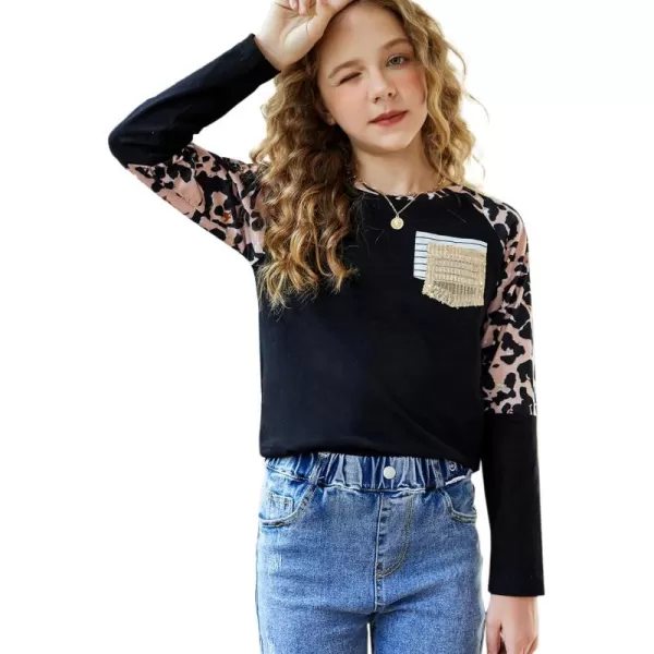 Arshiner Girls Long Sleeve Shirts Color Block Casual Cute Top Tee Blouse with Fashion Pocket