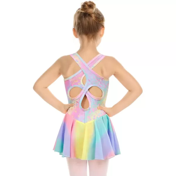 Arshiner Kid Girls Hollow Back Ballet Leotard with Skirt Sleeveless Dance Dresses