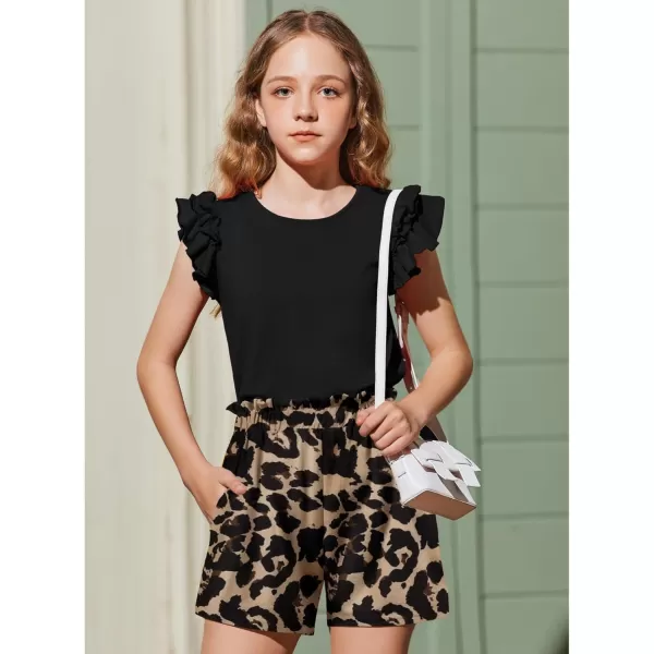 Arshiner Girls 2 Piece Outfits Summer Clothes Ruffle Short Sleeve Shirts Top and High Waist Paper Bag Shorts Set with Pockets