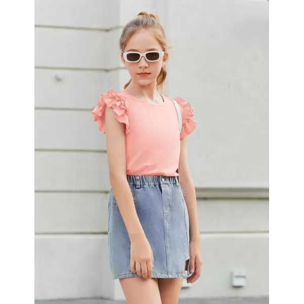 Arshiner Girls 2 Piece Outfits Summer Clothes Ruffle Short Sleeve Shirts Top and High Waist Paper Bag Shorts Set with Pockets