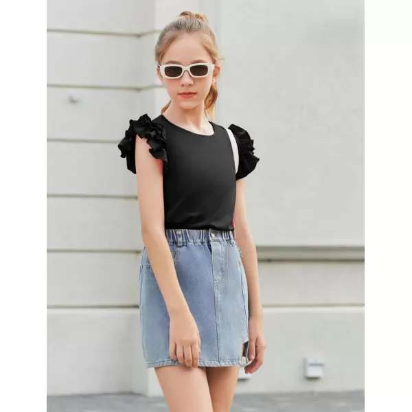Arshiner Girls 2 Piece Outfits Summer Clothes Ruffle Short Sleeve Shirts Top and High Waist Paper Bag Shorts Set with Pockets