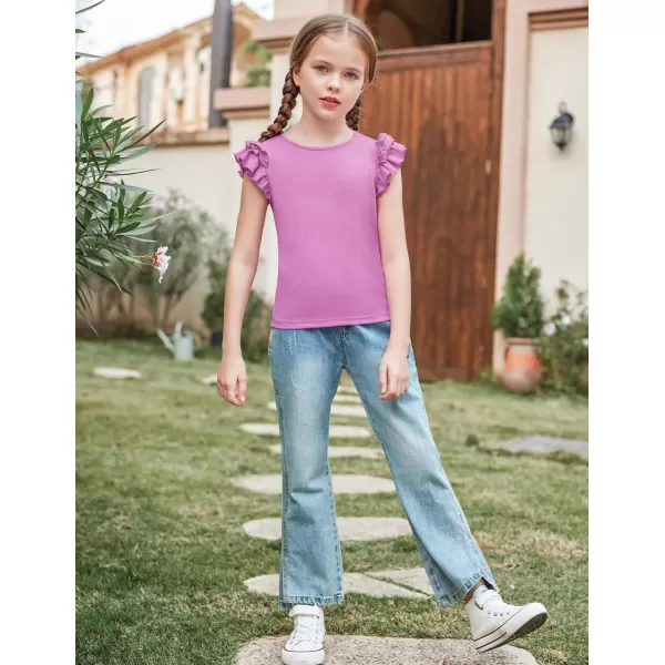 Arshiner Girls 2 Piece Outfits Summer Clothes Ruffle Short Sleeve Shirts Top and High Waist Paper Bag Shorts Set with Pockets