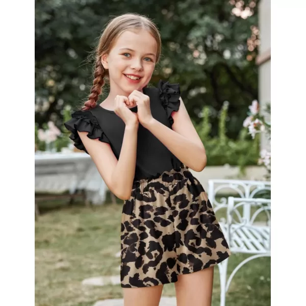 Arshiner Girls 2 Piece Outfits Summer Clothes Ruffle Short Sleeve Shirts Top and High Waist Paper Bag Shorts Set with Pockets