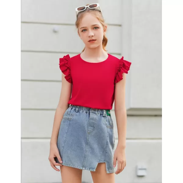 Arshiner Girls 2 Piece Outfits Summer Clothes Ruffle Short Sleeve Shirts Top and High Waist Paper Bag Shorts Set with Pockets