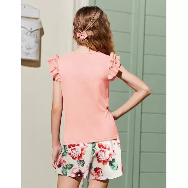 Arshiner Girls 2 Piece Outfits Summer Clothes Ruffle Short Sleeve Shirts Top and High Waist Paper Bag Shorts Set with Pockets