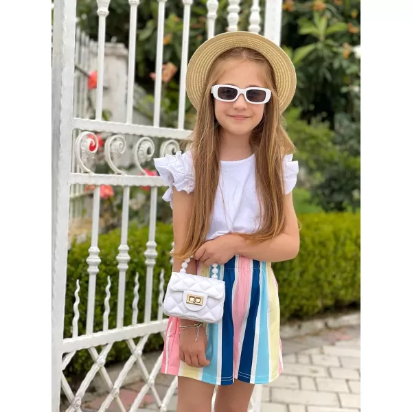 Arshiner Girls 2 Piece Outfits Summer Clothes Ruffle Short Sleeve Shirts Top and High Waist Paper Bag Shorts Set with Pockets