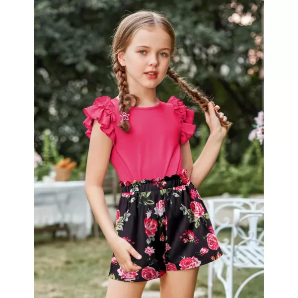 Arshiner Girls 2 Piece Outfits Summer Clothes Ruffle Short Sleeve Shirts Top and High Waist Paper Bag Shorts Set with Pockets