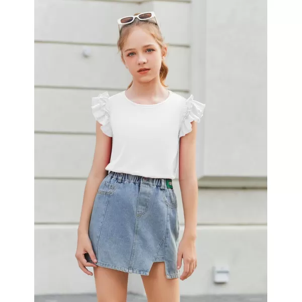Arshiner Girls 2 Piece Outfits Summer Clothes Ruffle Short Sleeve Shirts Top and High Waist Paper Bag Shorts Set with Pockets