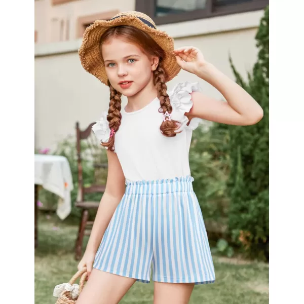 Arshiner Girls 2 Piece Outfits Summer Clothes Ruffle Short Sleeve Shirts Top and High Waist Paper Bag Shorts Set with Pockets
