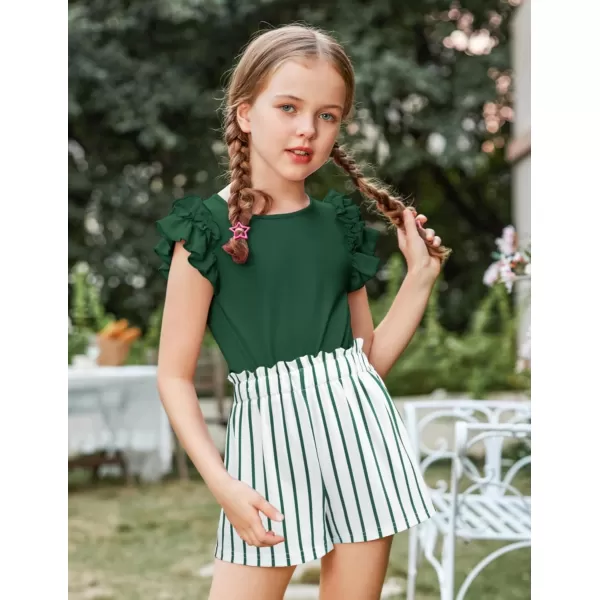 Arshiner Girls 2 Piece Outfits Summer Clothes Ruffle Short Sleeve Shirts Top and High Waist Paper Bag Shorts Set with Pockets