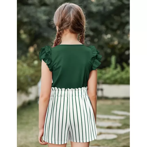 Arshiner Girls 2 Piece Outfits Summer Clothes Ruffle Short Sleeve Shirts Top and High Waist Paper Bag Shorts Set with Pockets