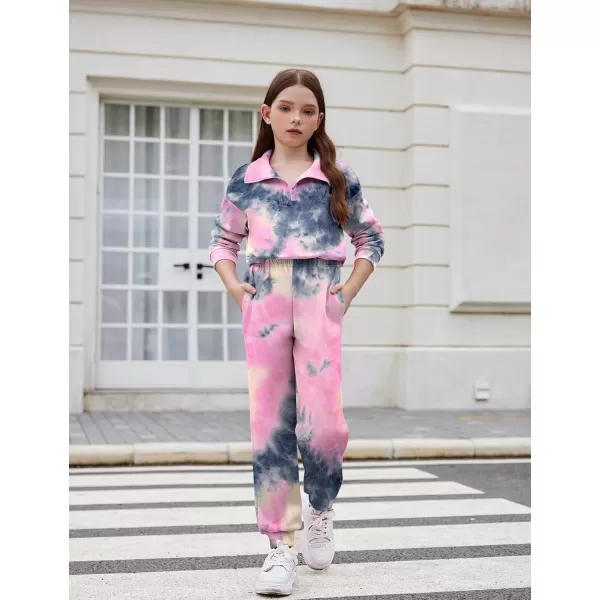 Arshiner Girls 2 Piece Outfits Sweatsuit Set Half Zip Lapel Collar Long Sleeve Sweatshirt Sweatpant Tracksuit Sets
