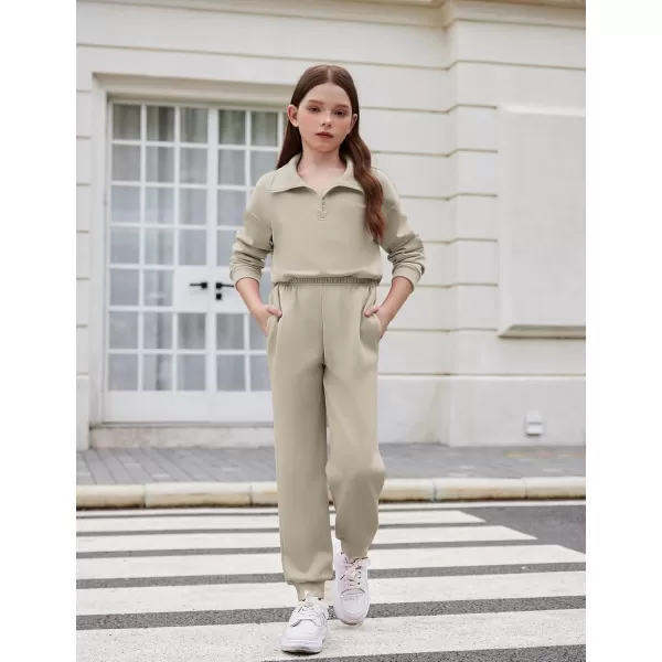 Arshiner Girls 2 Piece Outfits Sweatsuit Set Half Zip Lapel Collar Long Sleeve Sweatshirt Sweatpant Tracksuit Sets