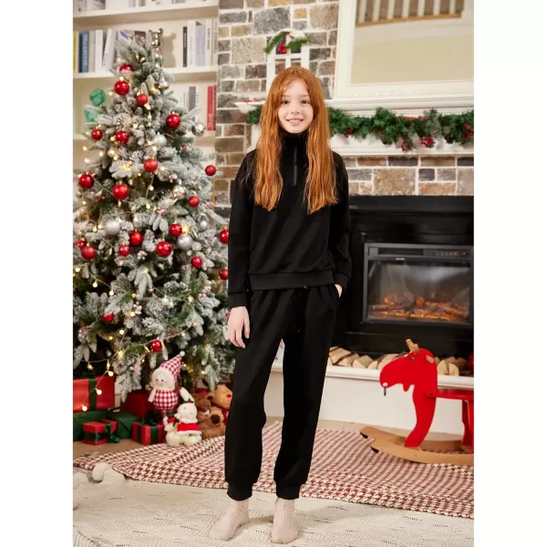 Arshiner Girls 2 Piece Outfits Sweatsuit Set Half Zip Lapel Collar Long Sleeve Sweatshirt Sweatpant Tracksuit Sets