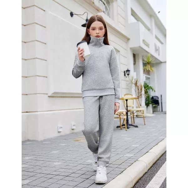 Arshiner Girls 2 Piece Outfits Sweatsuit Set Half Zip Lapel Collar Long Sleeve Sweatshirt Sweatpant Tracksuit Sets