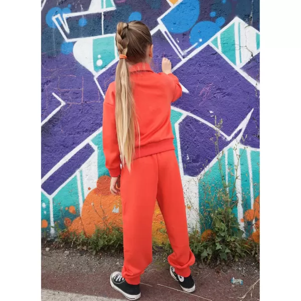 Arshiner Girls 2 Piece Outfits Sweatsuit Set Half Zip Lapel Collar Long Sleeve Sweatshirt Sweatpant Tracksuit Sets