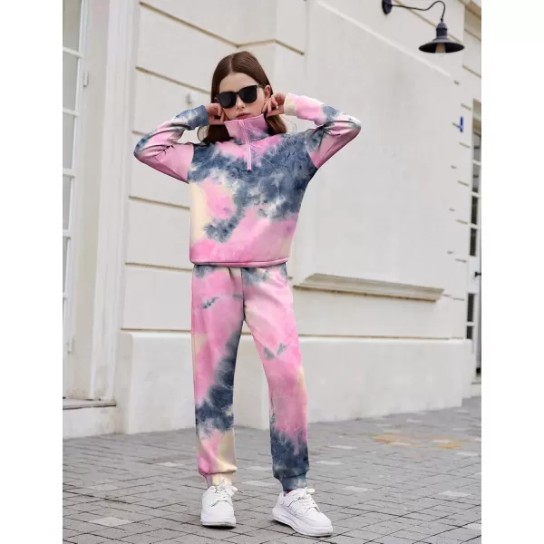 Arshiner Girls 2 Piece Outfits Sweatsuit Set Half Zip Lapel Collar Long Sleeve Sweatshirt Sweatpant Tracksuit Sets
