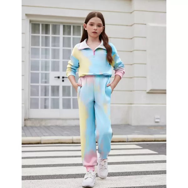 Arshiner Girls 2 Piece Outfits Sweatsuit Set Half Zip Lapel Collar Long Sleeve Sweatshirt Sweatpant Tracksuit Sets