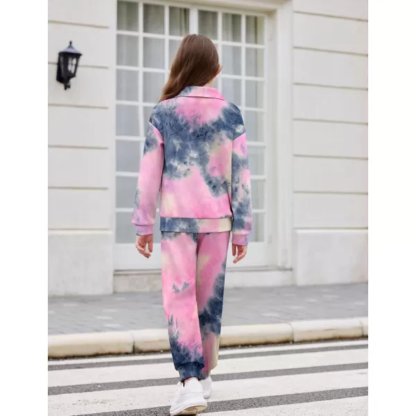 Arshiner Girls 2 Piece Outfits Sweatsuit Set Half Zip Lapel Collar Long Sleeve Sweatshirt Sweatpant Tracksuit Sets