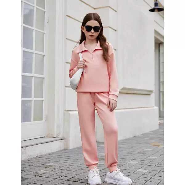 Arshiner Girls 2 Piece Outfits Sweatsuit Set Half Zip Lapel Collar Long Sleeve Sweatshirt Sweatpant Tracksuit Sets