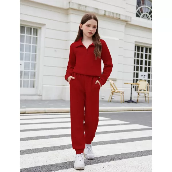 Arshiner Girls 2 Piece Outfits Sweatsuit Set Half Zip Lapel Collar Long Sleeve Sweatshirt Sweatpant Tracksuit Sets