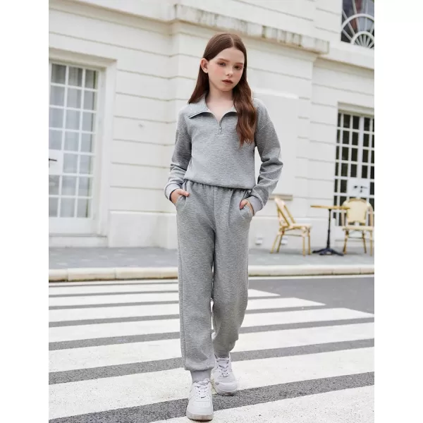 Arshiner Girls 2 Piece Outfits Sweatsuit Set Half Zip Lapel Collar Long Sleeve Sweatshirt Sweatpant Tracksuit Sets