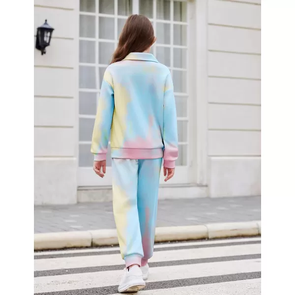 Arshiner Girls 2 Piece Outfits Sweatsuit Set Half Zip Lapel Collar Long Sleeve Sweatshirt Sweatpant Tracksuit Sets