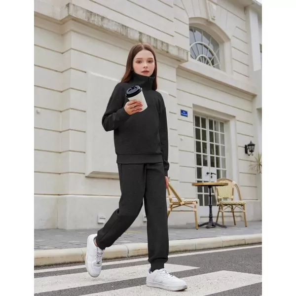 Arshiner Girls 2 Piece Outfits Sweatsuit Set Half Zip Lapel Collar Long Sleeve Sweatshirt Sweatpant Tracksuit Sets