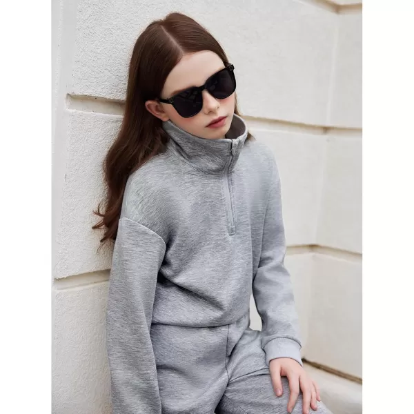 Arshiner Girls 2 Piece Outfits Sweatsuit Set Half Zip Lapel Collar Long Sleeve Sweatshirt Sweatpant Tracksuit Sets