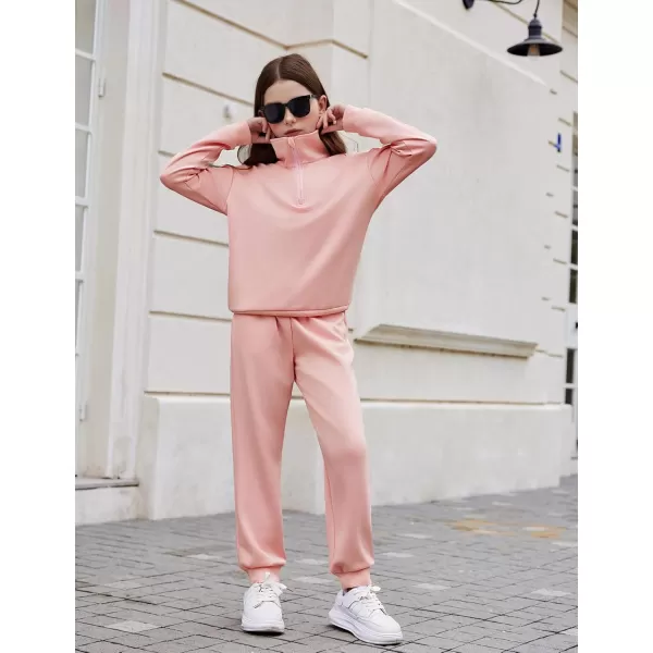 Arshiner Girls 2 Piece Outfits Sweatsuit Set Half Zip Lapel Collar Long Sleeve Sweatshirt Sweatpant Tracksuit Sets