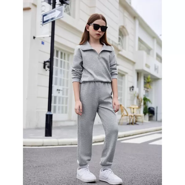 Arshiner Girls 2 Piece Outfits Sweatsuit Set Half Zip Lapel Collar Long Sleeve Sweatshirt Sweatpant Tracksuit Sets