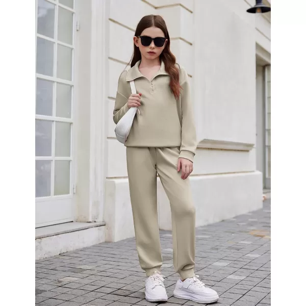Arshiner Girls 2 Piece Outfits Sweatsuit Set Half Zip Lapel Collar Long Sleeve Sweatshirt Sweatpant Tracksuit Sets