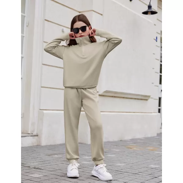 Arshiner Girls 2 Piece Outfits Sweatsuit Set Half Zip Lapel Collar Long Sleeve Sweatshirt Sweatpant Tracksuit Sets