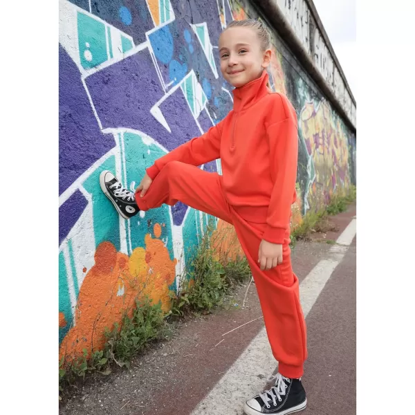 Arshiner Girls 2 Piece Outfits Sweatsuit Set Half Zip Lapel Collar Long Sleeve Sweatshirt Sweatpant Tracksuit Sets