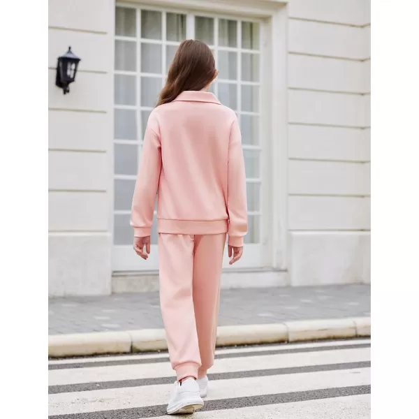 Arshiner Girls 2 Piece Outfits Sweatsuit Set Half Zip Lapel Collar Long Sleeve Sweatshirt Sweatpant Tracksuit Sets
