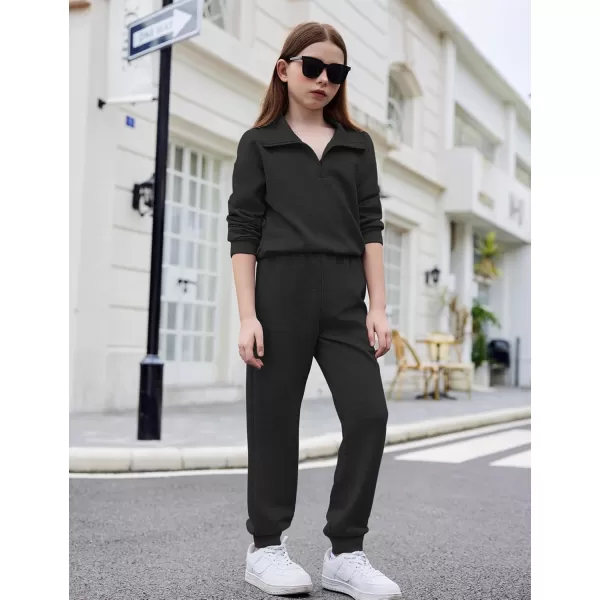 Arshiner Girls 2 Piece Outfits Sweatsuit Set Half Zip Lapel Collar Long Sleeve Sweatshirt Sweatpant Tracksuit Sets