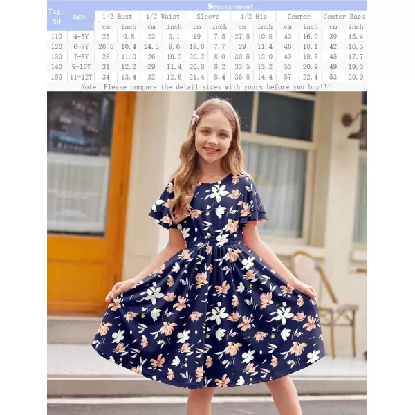 Arshiner Girl's Casual Dress Summer Scoop Neck Short Sleeve Flowy Print and Plain Sundress for Kids 4-14Y