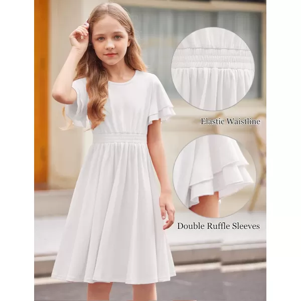 Arshiner Girl's Casual Dress Summer Scoop Neck Short Sleeve Flowy Print and Plain Sundress for Kids 4-14Y