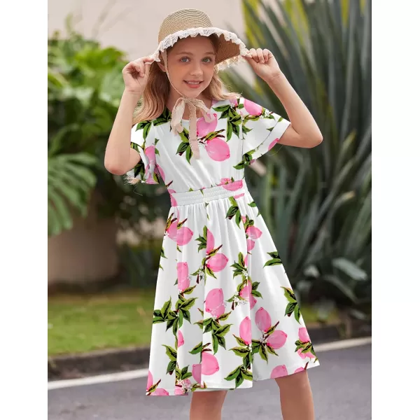 Arshiner Girl's Casual Dress Summer Scoop Neck Short Sleeve Flowy Print and Plain Sundress for Kids 4-14Y