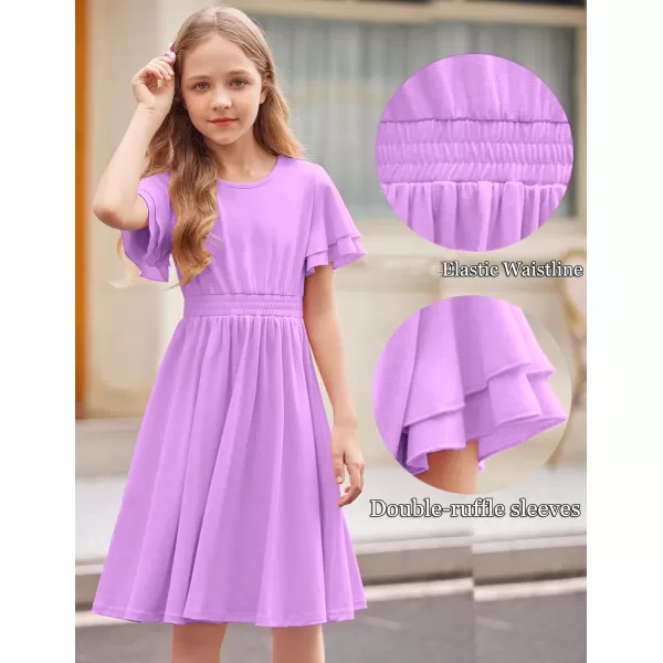 Arshiner Girl's Casual Dress Summer Scoop Neck Short Sleeve Flowy Print and Plain Sundress for Kids 4-14Y
