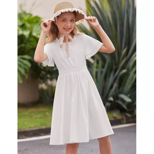 Arshiner Girl's Casual Dress Summer Scoop Neck Short Sleeve Flowy Print and Plain Sundress for Kids 4-14Y