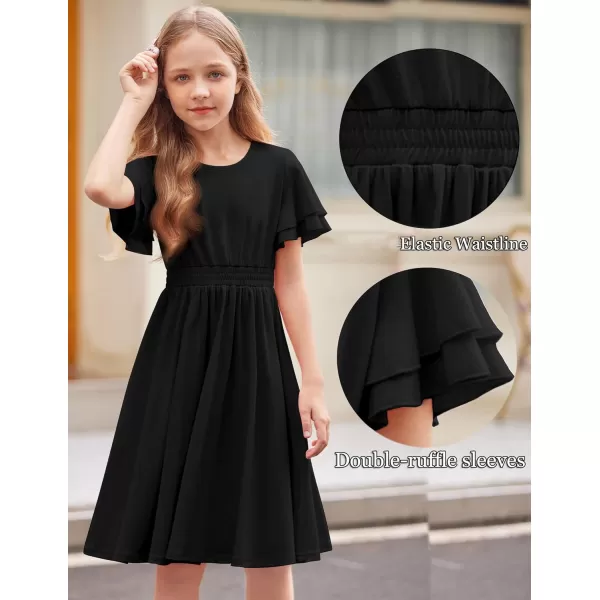 Arshiner Girl's Casual Dress Summer Scoop Neck Short Sleeve Flowy Print and Plain Sundress for Kids 4-14Y