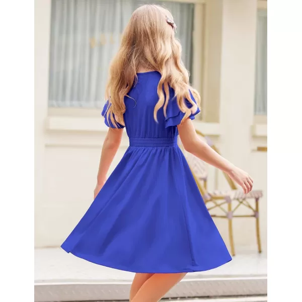 Arshiner Girl's Casual Dress Summer Scoop Neck Short Sleeve Flowy Print and Plain Sundress for Kids 4-14Y