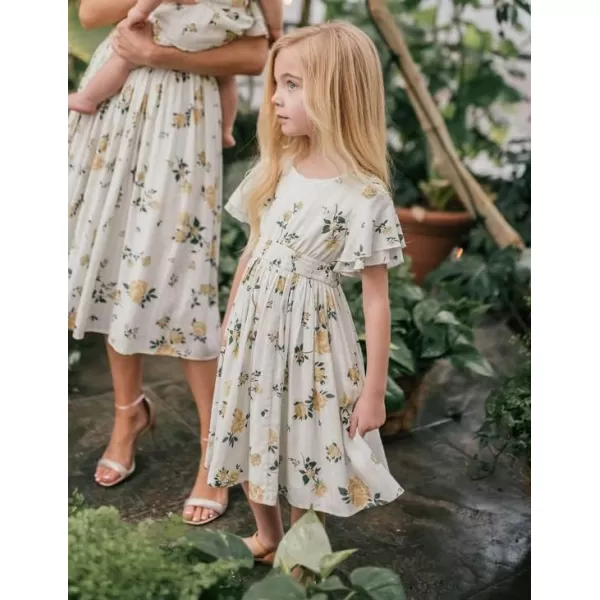 Arshiner Girl's Casual Dress Summer Scoop Neck Short Sleeve Flowy Print and Plain Sundress for Kids 4-14Y