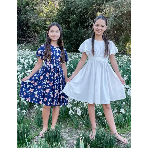Arshiner Girl's Casual Dress Summer Scoop Neck Short Sleeve Flowy Print and Plain Sundress for Kids 4-14Y